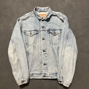 Vintage‎ 90s Levis 75528-0412 Distressed Denim Trucker Jacket Light Wash Mens MT